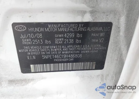 2009 Hyundai Sonata Gls из США, поврежденный, VIN 5NPET46C19H486808